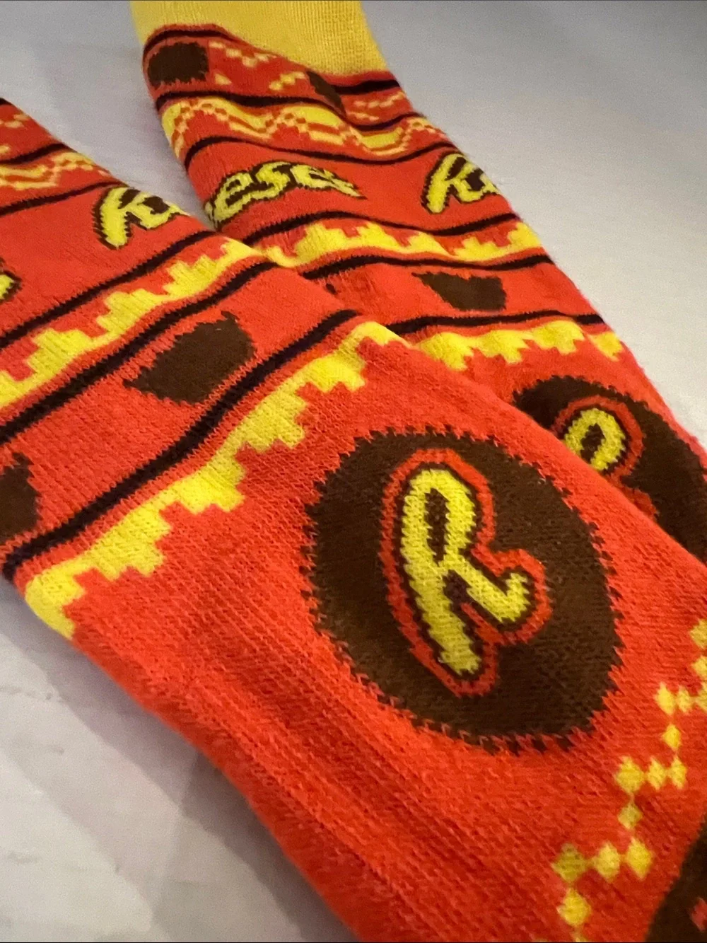 Reese's Orange & Yellow Novelty Crew Socks - Branded Candy Design - Unisex Sz Sm